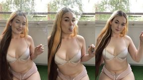 Sexy smoking in a bra and mini shorts, natural light, marlboro red - smokingrapunzel - smoking girl