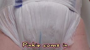 Pinkie cums in her wet diaper