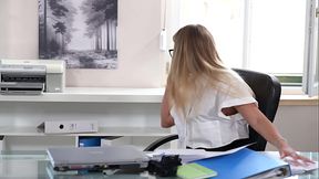 Slutty Secretary Eveline Dellai Enjoys Interracial DP Threesome With Her Bosses GP2901