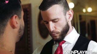 Savage bareback pounding with suited men Axel Rockham and Ridick