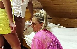 Wife found a hot blonde sex partner for her husband from the private swinger party - amateur