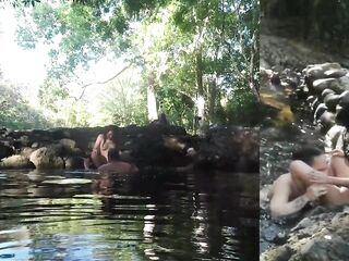 Valentines adventure got risky l Diving stripped and getting butt banged in the forest river