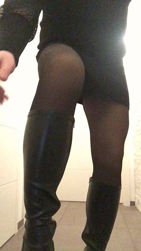 Nicki-Crossdress Dress, Pantyhose and Boots