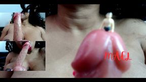 Cuckold Boyfriend Watches Giant GFE Sucking A Big White Cock - Giantess Blowjob Vore