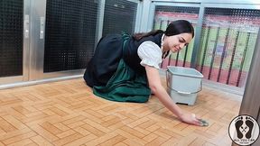 bavarian fantasy - latina in dirndl wet and messy cleaning the house