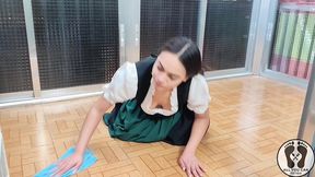 bavarian fantasy - latina in dirndl wet and messy cleaning the house