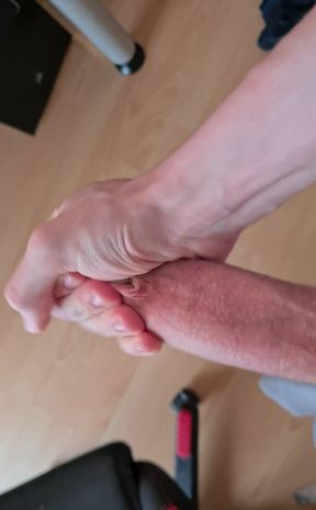 Jerking My Big Cock While Standing up, Cumming and Playing with the Cum...