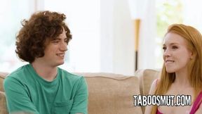 Curious Redhead Stepmom Joins Stepson and Stunning Babe for an Unforgettable Threesome!