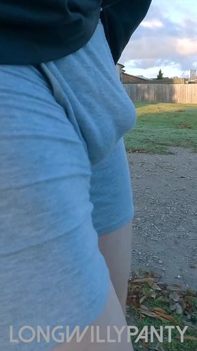 Straight guy with uncut cock flashing.