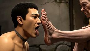Male Slave Licking 90 Year Old Granny Wrinkled Feet - Horny Mistress