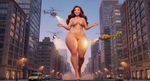 Giantess Beauty Wades Into San Francisco Bay Then Kneels Nude Near Golden Gate with Helicopters Circling (ai Generated)