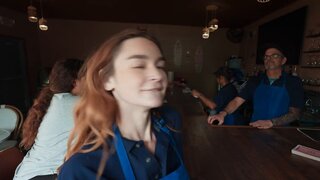 Nasty horny ginger deepthroats and orgasms on riding fat cock