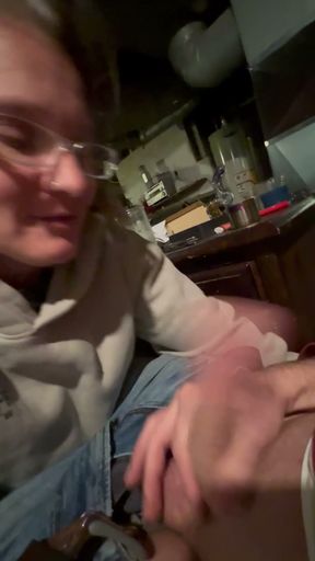 Wife avoids getting interrupted and gets a shot of cum in the mouth   Clip 1