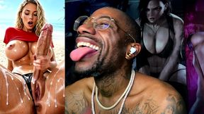 tight bald pussy slut with a gigantic girl cock jerking off and cumming at the beach, ai generated