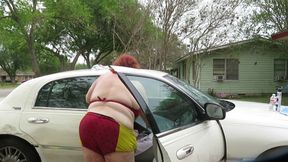Car wash in and out of my iron man bikini set part 2 flashing