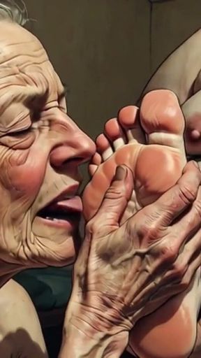 90 Year Old Granny Licking & Sucking BBW Big Feet - Very Aroused