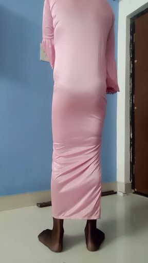 Indian stepmom sexy satin nighty and bra panty