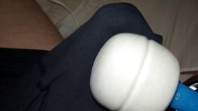 Hitachi wand vibrating my dick through my boxers