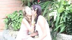 Alluring teen lesbian licks out pink