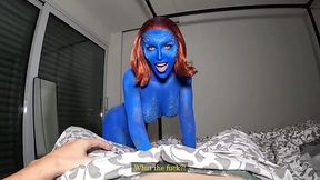 Mystique from the X-men getting fucked hard on my dick and I cum in no time