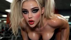 topless blonde gym slut: sweaty workout & hard shower fuck ai generated