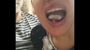 Quickie! Clumpy cum mouthful