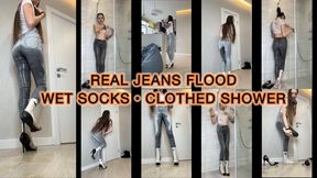 Real Jeans Pee Accident - Wet Socks & Piss Puddle, Shower Fully Clothed