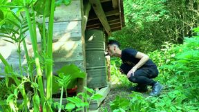 Perv Farmer Boy Sucks and Rides Black Dildo Outdoor 1