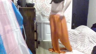 Plump nerdy femboy uncomfortable stripteases from long micro-skirt - Imposter Syndrome