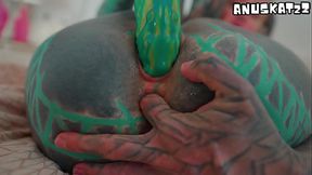 Solo Tattooed TEEN Big Toy Masturbation