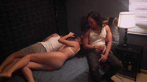 My stepfather's huge tool makes the beautiful young woman scream as I join