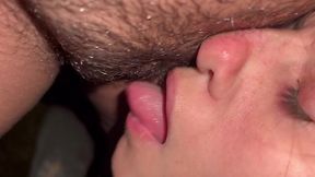 Lesbian submissive licks up her mistress' wet pussy after pissing