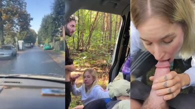 Berlin Forest Wife Squirts While Driving and Gags on Big Load