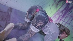 Glasses wearing Tattooed Girl loves the Tattooed Dick Fucking DP and Facial
