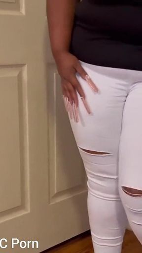 Bending Over Pissing My Self in White Jeans