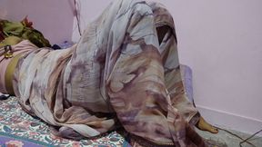 The husband made his wife wear a new saree and took her to the bedroom and fucked her