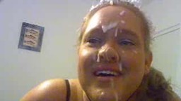 Samantha gets a load of cum all over her face