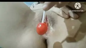 Lollipop masturbation and rubbing pussy for boyfriend