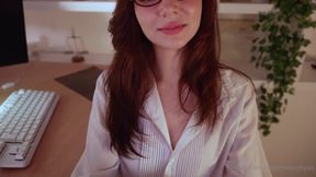 Watch this stunning brunette office slut get her wet pussy stuffed with toys