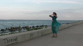 Dancing by Embankment with Blue Shawl