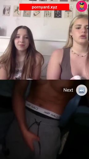 Blonde amateur couple performs for webcam audience in public setting