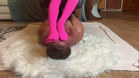 Asian Foot Domination Bondage in Pink Pantyhose