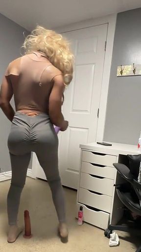 Hot Crossdresser Huge Cock Big Tits in Tight Leggings