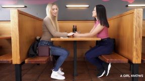 Hottie blondes and brunettes share sensual kitchen lesbian passion