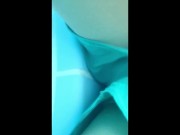 Pulling cock of swimtrunks in the public pool ( cock and feet underwater )