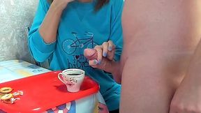 Granny slurps cum-laced coffee with a big load kick