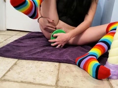 Tiny Milf Squirts Hard with Bad Dragon Dildos