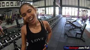 Butt workout in the gym for Thai girlfriend and sex at home