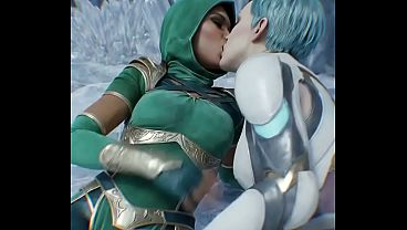 Frost x Jade lesbian kissing (mortal kombat 11/AI generated)