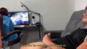 Naughty Latina takes hot handjob with subtitles